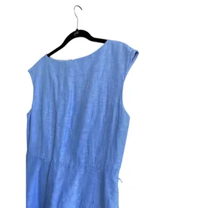Uniqlo Linen Blend Blue Cap Sleeve A-Line Midi Dress Size Medium thumbnail 3