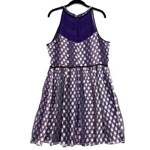 Charlie Jade 100% Silk Purple Floral Fit & Flare Cocktail Romantic Dress L NWT thumbnail 2