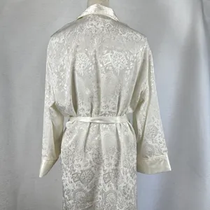Rare‎ Vintage 90's Victoria's Secret Ivory Floral Satin Long Robe Womens Small thumbnail 5