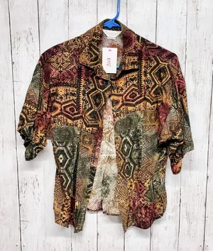 Vintage Patterns Shirt Women Large Geo Print Short Sleeve Button Down Blouse Y2K thumbnail 1