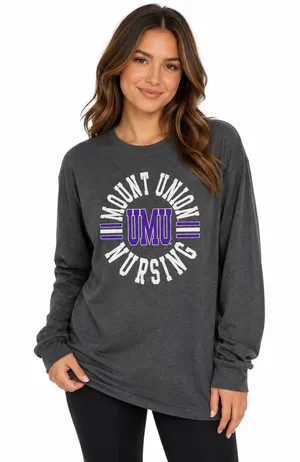 Jerzees Mount Union Nursing UMU Long Sleeve Shirt Charcoal Gray XL Collegiate thumbnail 1