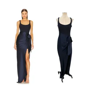 Cinq a Sept Marian Gown Navy Silk Draped Bow Side Slit Maxi Dress NWT Size 6 thumbnail 2