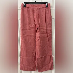 NWT Andie Coral Wide-Leg Pants Linen Blend Size L High-Waisted Elastic Waist thumbnail 2