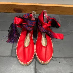 Free People Maya Red Leather Espadrille with Ribbon Ankle Ties - size 39, US 8.5 thumbnail 2