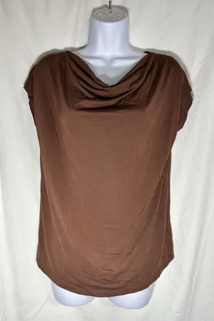 Maurices 24/7 Cowl Neck Top Womens Small Brown Short Sleeve Modal Blend Stretch thumbnail 1