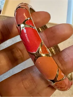 Sequin silver cross orange pink Coral Enamel Hinged Bangle Bracelet new in box thumbnail 4
