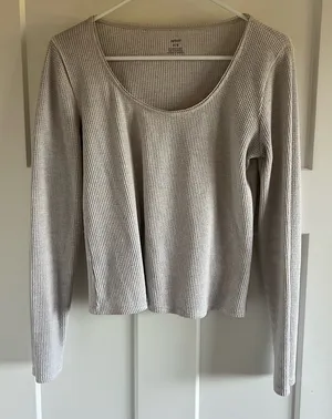 Aerie Gray Long Sleeve Ribbed Top thumbnail 1