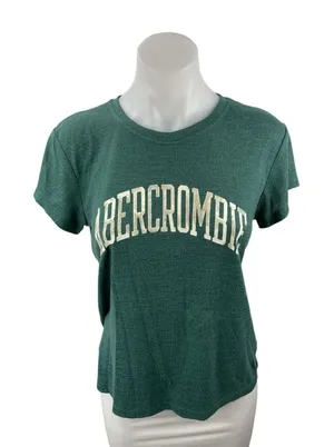 Abercrombie & Fitch Green Logo Crew Neck Short Sleeve Basic Tee T-Shirt Top Sz S thumbnail 1