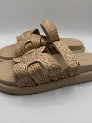Lane Bryant Raffia Slide Sandals 9W Wide Beige Woven Comfort NWT thumbnail 3