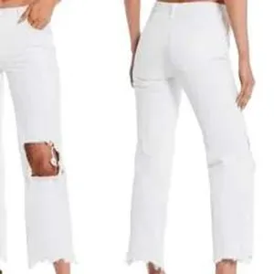 Free People Jeans Women 25 White Straight‎ Leg We Denim Raw Hem Distressed thumbnail 2