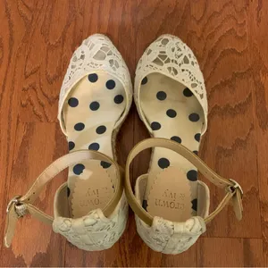 White Lace D’orsay Wedges, Kitten Heel Sandals, Ankle Straps by Crown & Ivy thumbnail 3