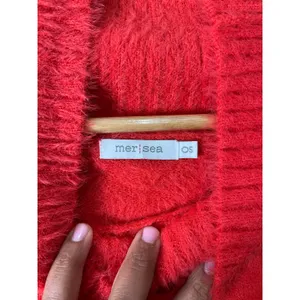MERSEA Chalet Poncho Sweater Aperol Orange Cowl Neck Cozy Luxe Cape‎ Knit thumbnail 7