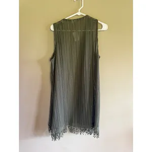 Cato‎ Womens Sea Grass Green Knit Fringe Longline Vest Cardigan Large NWT thumbnail 3