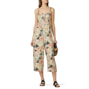 Greylin Size Medium Faith Smock Culotte Jumpsuit Floral Light Yellow‎ Women's thumbnail 2