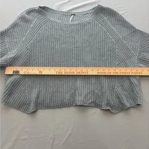 Free People Grey Ribbed Knit Cropped Short Sleeve Boxy Sweater Cotton Blend XS‎ thumbnail 7