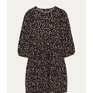 Bershka Womens Floral Babydoll Mini Dress Black Multi Tiered Puff Sleeve‎ Large thumbnail 5