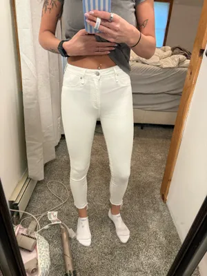 Abercrombie & Fitch Simone High Rise Ankle Jeans White Distressed Hem Size 25 0R thumbnail 8