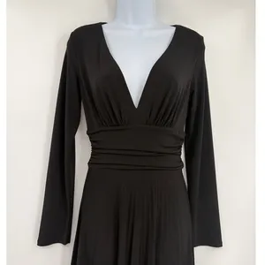 Max and Cleo Fit Flare Dress Sz M Mob Wife Glam Cocktail Plunge Neck Sexy Black thumbnail 3
