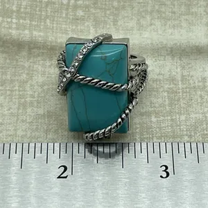 Western Boho Faux Turquoise Ring Size 8‎ Silver Tone Southwest Nautical Festival thumbnail 7