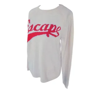 SPRING + MERCER NWT Cream Cashmere Sweater Red‎ Escape Script Logo Size Large Red thumbnail 3
