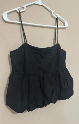 PaperMoon Black bubble tank spaghetti strap with elastic on back new with tags thumbnail 1