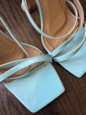 Oh Polly Mint Blue Strappy Square-Toe Heels thumbnail 2