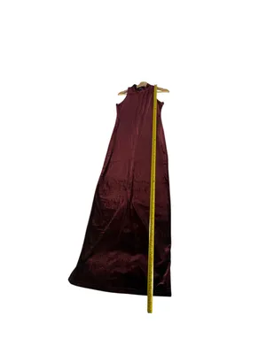 MINKPINK Women M Burgundy Velvet Maxi Dress Mock Neck Whimsigoth Gothic Slit thumbnail 9