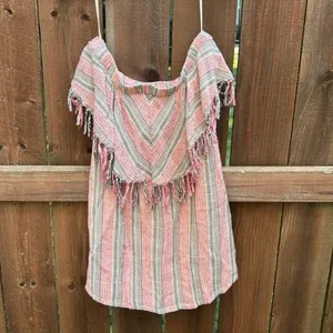 Billabong Strapless Fringe Chevron Striped Mini Dress thumbnail 2