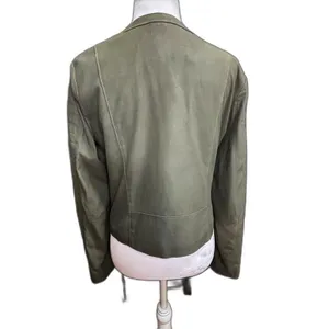 Cupcakes & Cashmere Moto Jacket Olive Green‎ Faux Suede Asymmetric Zip Vegan M thumbnail 4