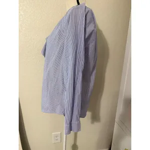 LOFT Womens Blue White Striped Ruffle Front‎ Button Down Cotton Blouse Size M thumbnail 3