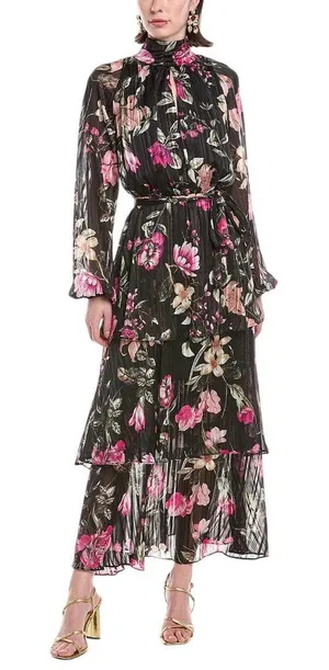 NWT Rachel by Rachel Roy Belted Chiffon Midi Dress Cascade Garden Black Multi 10 thumbnail 1