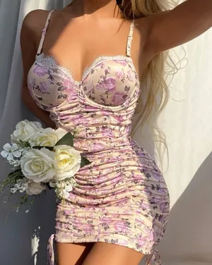 Floral Eyelash Lace Ruched Underwire Night Dress thumbnail 1
