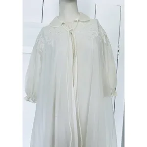 Vintage Gotham Gold Stripes‎ Ivory Lace Lingerie Robe Chiffon Puffy Sleeves thumbnail 2