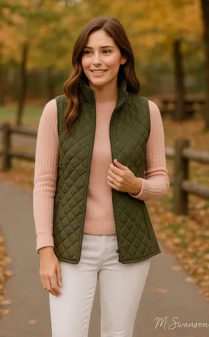 Market & Spruce Olive Green Dulcie Quilted Vest Size XL thumbnail 1