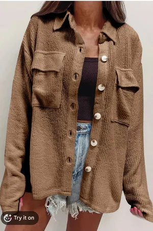 Blue Blush Oversized Ribbed Shacket Brown thumbnail 1