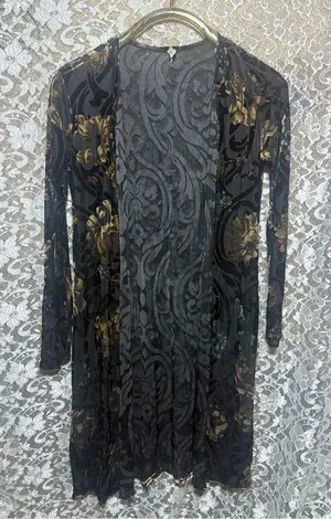 Black Sheer Floral burnout velvet duster cardigan small like new thumbnail 1