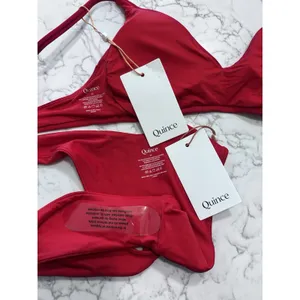 NWT Quince Cherry Red Italian V Neck Bikini Top & High Leg Bottom Set Size XS thumbnail 3