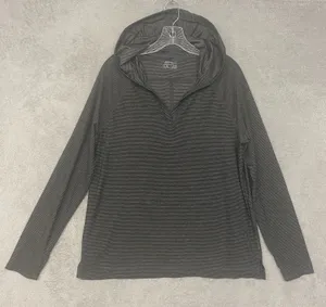 Eddie Bauer Shirt Womens Large Gray Stripe Hoodie Performance Tee Pullover thumbnail 1