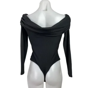 AFRM Women's Black Long Sleeves Off The Shoulders Bodysuit Tee T-shirt Top Sz SP thumbnail 3