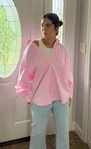 Old Navy “The Boyfriend Shirt” Pink Medium thumbnail 1