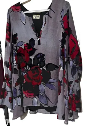 Show Me Your MuMu Perveen Blouse Purple Floral Long Sleeve Tunic Top Size M thumbnail 1