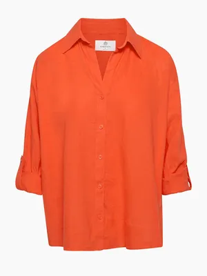 Aritzia Babaton SOLD OUT Orange Tencel Button Up Shirt XS thumbnail 1