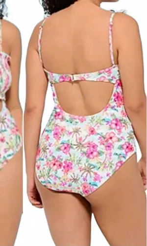 Decree Island Escape Floral Smocked Open One Piece Swimsuit Plus Size XXL thumbnail 1