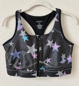 Torrid Active Grey Shiny Stars Zip Front Sports Bra Size 00 US 10 Sporty thumbnail 1