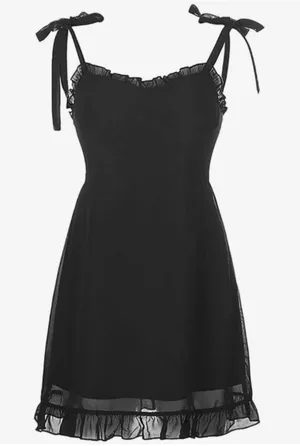 NEW Black Mini Lined Dress Tie Straps Ruffle XL thumbnail 1