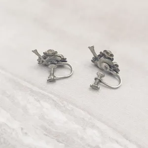 Vintage Screw On Earrings Design Silver Tone & Turquoise Tone 7/8" thumbnail 6