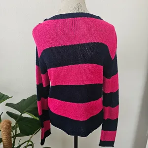 Lauren Ralph Lauren Pink & Navy Striped Button Shoulder Sweater – Size M thumbnail 3