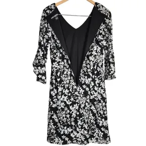 Karl Lagerfeld Paris Black White Floral Lace V Neck 3/4 Sleeve Carys Dress‎ 6 thumbnail 3