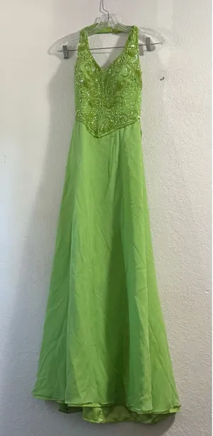 Vintage Alyce Designs Lime Green High Slit Formal Dress Sequins 6 prom wedding thumbnail 1
