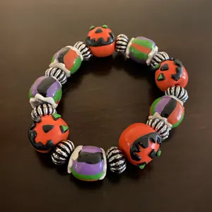 Halloween Pumpkin Stretch Bracelet Chunky Bauble Beaded Costume Jewelry thumbnail 2